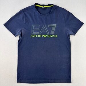 Emporio Armani EA7 T-Shirt Mens Large Blue Logo Graphic Tee Short Sleeve
